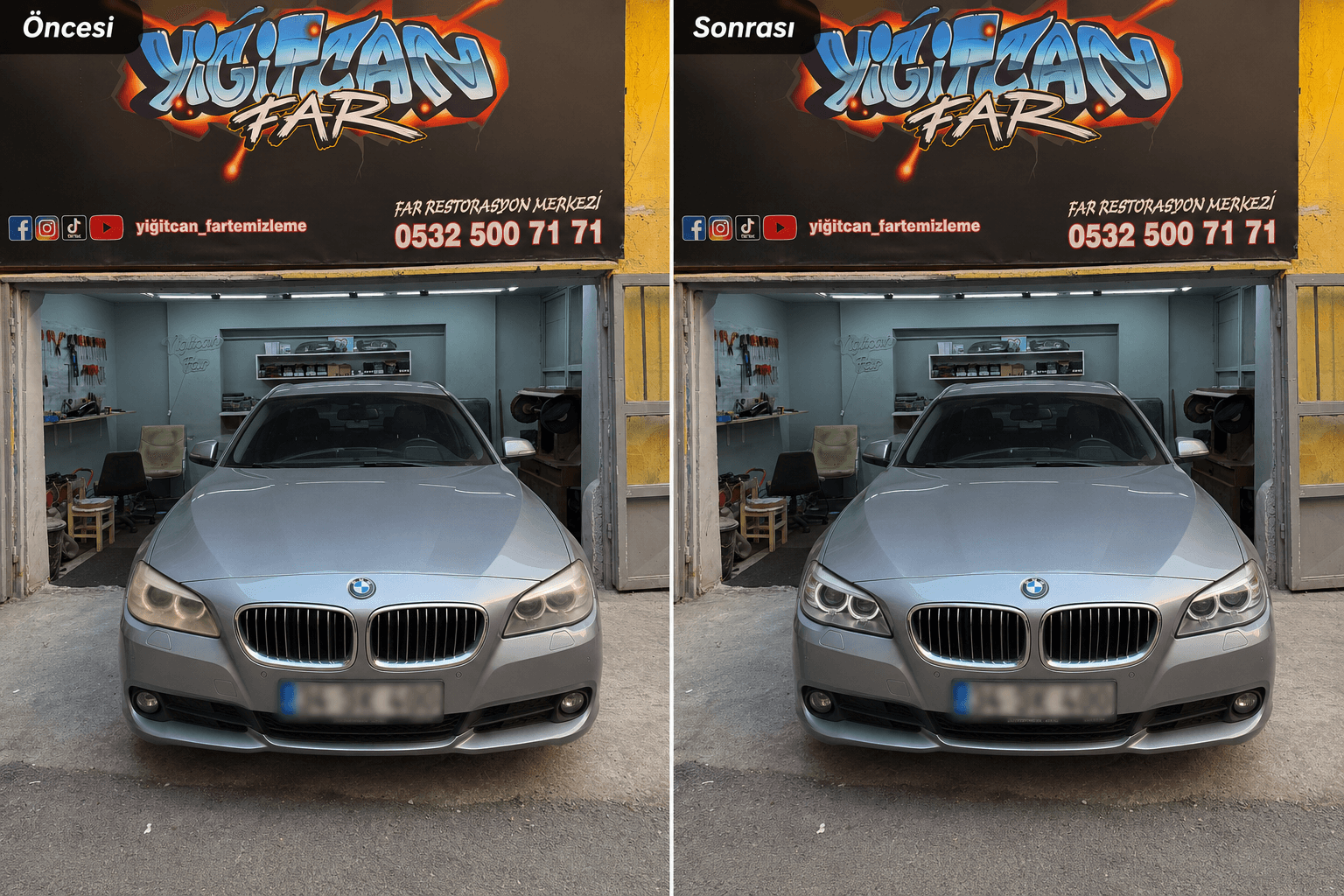 BMW far restorasyonu öncesi ve sonrası — Yiğitcan Far Temizleme